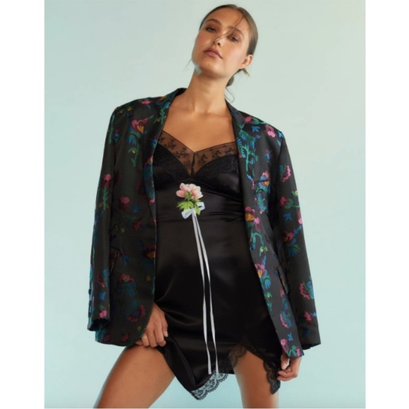 NWT Cynthia Rowley Iris Mini Silk Lace Bow Trim Slip Dress Black - Picture 5 of 11